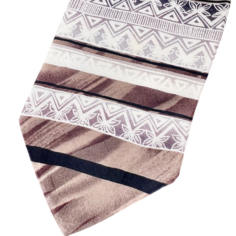 Surrey Men's Tie Brown Striped‎ Geometric 100% Silk
